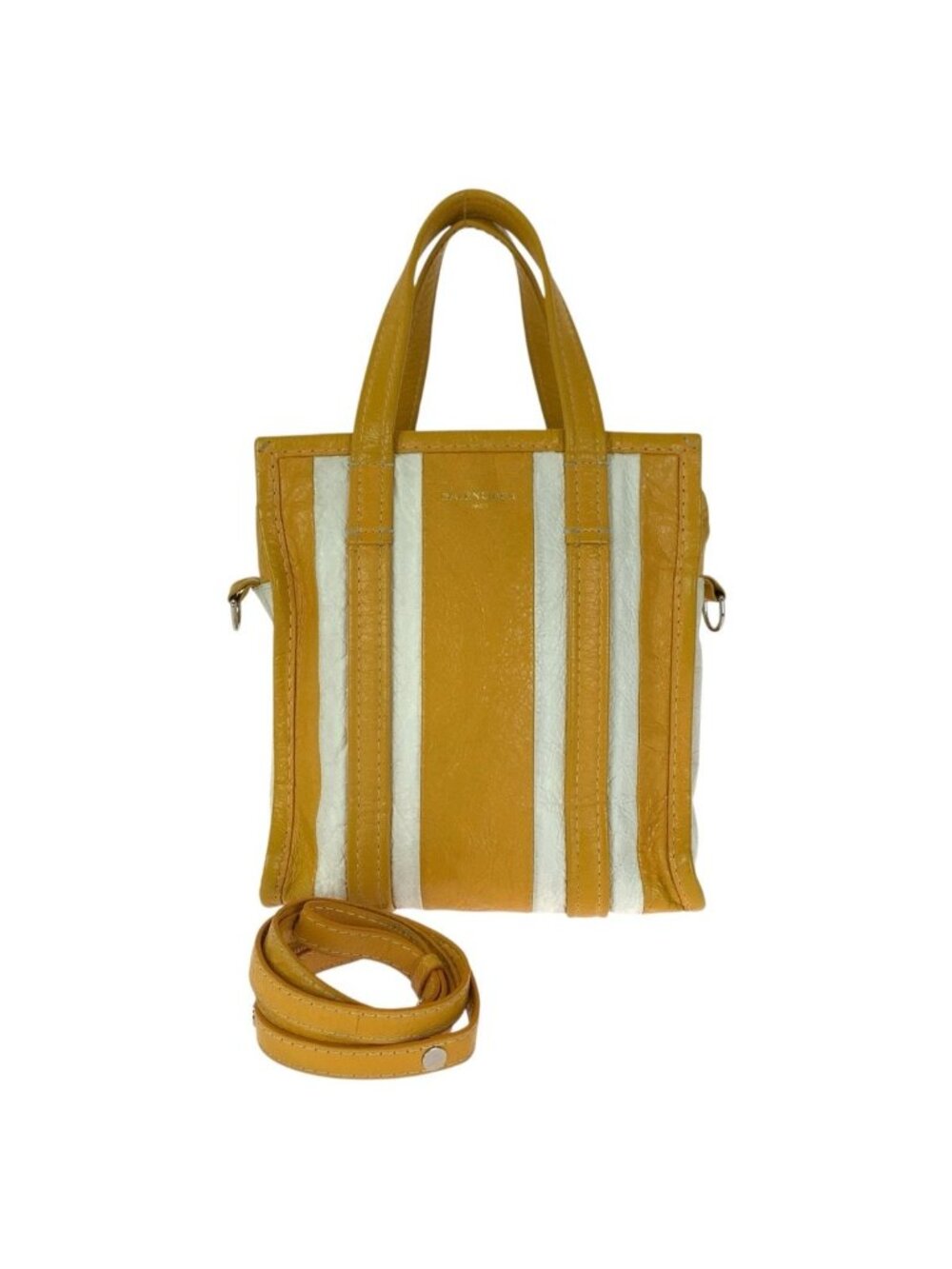 Balenciaga Bazaar 2-Way Yellow White Lambskin Shoulder Bag Mini